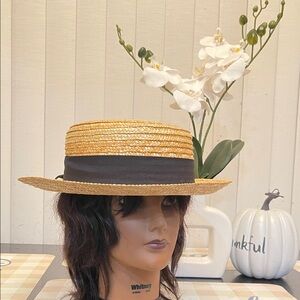 Torrid Straw Boater Hat with Black Band
